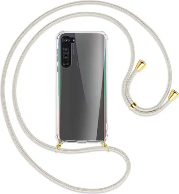 Produktbild von Handykette Backcover-Schutzhülle mit Band (Metall goldfarben) für Motorola Edge - broken white
