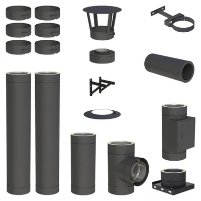 Produktbild von 3,3 m Edelstahlschornstein Ø 180 mm Komplettset doppelwandig DW-Black Wandmontage