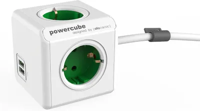 Productafbeelding van Allocacoc power-Cube extended DuoUSB EU groen - Stekkerkubus met 4 stopcontacten en 2 USB-poorten - 230 V - 10 A max