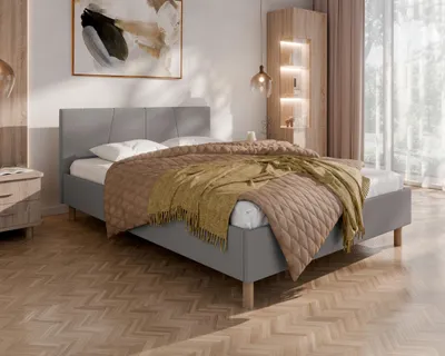Produktbild von ALMORE Polsterbett – minimalistisches Design, Holzbett auf Füßen | Taschenfederkernmatratze