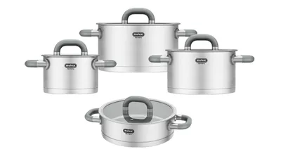 Produktbild von Mulex LUGANO Edelstahl Topfset 6tlg.+Servierpfanne, LUGANO – die hochwertige Edelstahl Serie 18/10 für höchste Ansprüche, für alle Herdarten geeignet