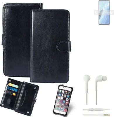 Produktbild von K-S-Trade 360° Hülle kompatibel mit Oppo Reno7 A 5G inkl. Headphones schwarz Kunstleder Case BookCase WalletCase Kunstlederederhülle Handyhülle,