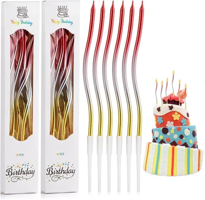 Image de 12 bougies longues en forme de spirale, idéales pour la décoration de gâteaux d'anniversaire, de mariages et d'autres événements