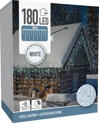 Image de Eclairage LED en forme de cône de glace blanc froid, 180 LED, câble transparent, intérieur/extérieur, 9m