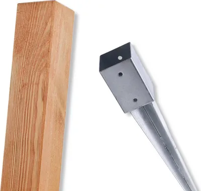 Produktbild von BooGardi Imprägnierte Holzpfosten · 18 Größen · 7x7x200 cm 1 Stück mit Einschlaghülse · Vierkantpfosten mit flachem Kopf · Kiefer · Kantholz Balken