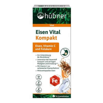 Produktbild von Hübner Eisen Vital Kompakt | 30 Kautabletten | Eisen, Vitamin C und Folsäure | zuckerfrei | vegan