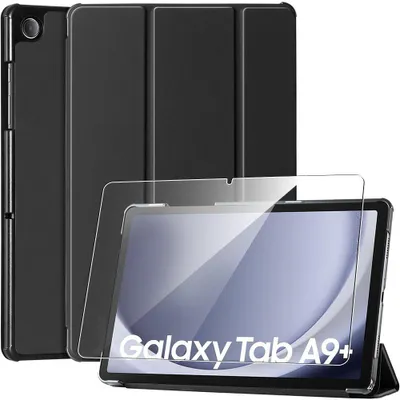 Image de Coque + Verre Trempé pour Samsung Galaxy Tab A9 Plus / A9+ (11 Pouces) Protection Slim avec Fonction Support - Noir