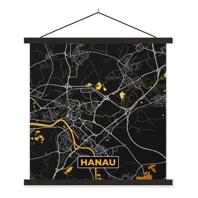 Produktbild von MuchoWow® Textilposter Hanau - Stadtplan - Gold - Karte - Deutschland 60x60 cm mit schwarzem Rahmen - Posteraufhänger
