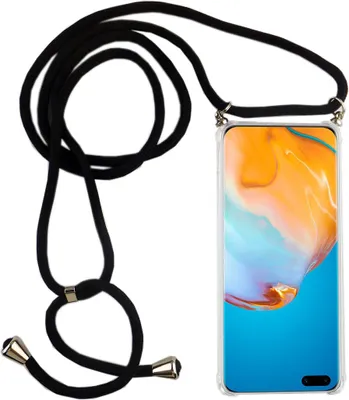 Produktbild von Huawei Case Handykette Hülle Umhänge Tasche Slim Cover Case Handyhülle Kordel Band Case, Für Handy:Huawei P40 Lite, Band wählen:Schwarz