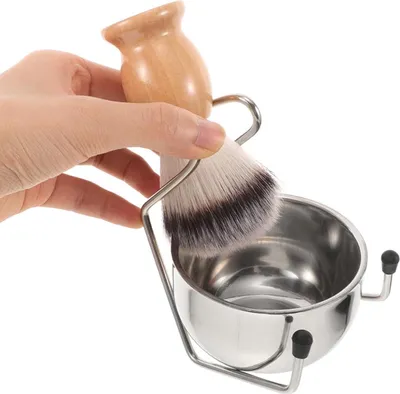 Produktbild von Rasierpinsel Set für Männer, Edelstahl, ergonomischer Handgriff, Bartpflege & Nassrasur, inkl. Pinselständer und Rasierschale