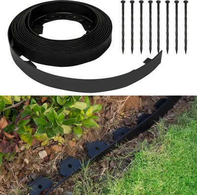 Produktbild von Jiubiaz Flexible Rasenkante Beeteinfassungen Kunststoff, mit 30 Erdanker, Länge 10m Höhe 5cm, Schwarz