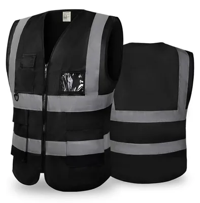 Produktbild von Warnweste Herren Damen mit Taschen Hohe Sichtbarkeit Fahrradweste Reißverschluss Reflektierend Arbeitsweste 4XL Schwarz