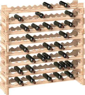 Obrázek produktu pro Stojan na víno a láhve – dřevo, 8 polic – 96 lahví – nosnost 100 kg – 114 × 28 × 113,5 cm – do kuchyně/baru – světle žlutý