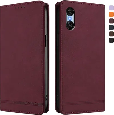 Image de Etui pour Sony Xperia 10 VI, étui rétro en cuirPolyuréthaneavec support et fentes pour cartes de crédit Rouge
