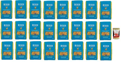 Produktbild von De Cecco Penne Piccole Rigate Nr. 177, Pasta 24 x 500 g, langsames Trocknen, hochwertiges Hartweizengrieß, 12 min kochen (al dente 10), ideal für Saucen & Gratins + Italian Gourmet Polpa 400 g