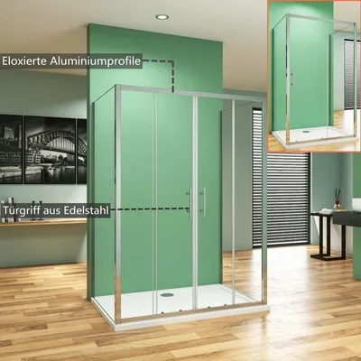 Produktbild von 140X90X190cm U-Duschkabine Duschabtrennung Eckeinstieg Echtglas Schiebetür Dusche Duschtür mit 5mm Sicherheitsglas Duschwand
