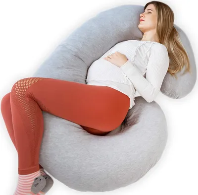 Imagen del producto de Almohada de embarazo en forma de C, 125 x 75 cm, funda de punto desmontable, proporciona soporte para el cuerpo y es ideal para la lactancia