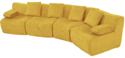 Zdjęcie produktu dla Modułowa sofa - sofa do salonu - 4-osobowa - obita tkaniną corduroy - wypełniona pianką - modułowa - nie wymaga montażu - żółta