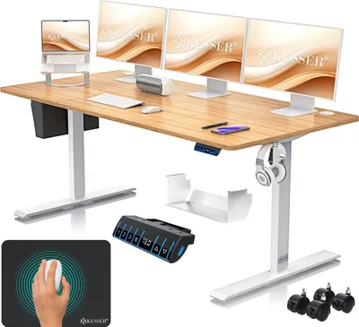 Produktbild von KESSER® Schreibtisch elektrisch & höhenverstellbar Computertisch Ergonomisch Stehen & Sitzen 3-Memory 360° Rollen USB-Ladeanschluss 180x80cm Beige