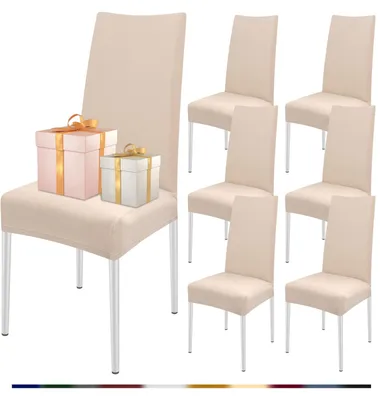 Stretch-Stuhlbezüge, 6er Set, beige, elastisch, für Esszimmerstühle