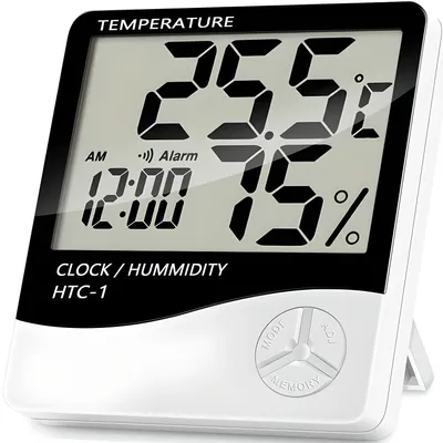 Obrázek produktu pro Vlhkoměr Teploměr Digitální pokojový teploměr Elektronický budík Vnitřní teplota Vlhkoměr Měření teploty Celsius Meteostanice Hodiny Retoo