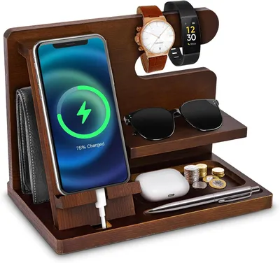 Zdjęcie produktu dla Drewniana stacja dokująca do telefonu do biura, 1 sztuka, brązowa