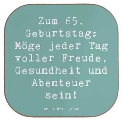 Produktbild von Mr. & Mrs. Panda Getränkeuntersetzer Spruch 65. Geburtstag - Meeresbrise - Geschenk, Untersetzer für Gläser, Handgefertigte Geschenke, Freude, Abenteuer, Glückwunsch