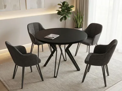 Produktbild von Runder Tisch für das Esszimmer - 100 oder 120 cm Durchmesser - Ausziehbarer Tisch mit Pulverbeschichteten Schwarzen Metallbeinen - Industriestil - 100 cm - Schwarz