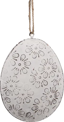 Zdjęcie produktu dla Clayre & Eef zawieszka wielkanocna jajko 8 cm biały metal