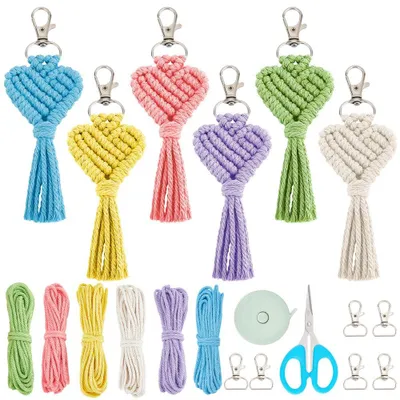Makramee-Schlüsselanhänger-Set, Herz-Design, 6 Farben, DIY-Kit