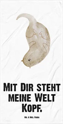 Produktbild von Mr. & Mrs. Panda Badehandtuch Otter Kopfüber - Weiß - Geschenk, Reisehandtuch, Duschhandtuch, Verknallt, Seeotter, Strandtuch, Baumwollhandtuch, Liebe, Verliebt, Handtuch