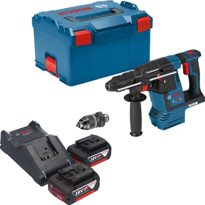 Produktbild von Bosch GBH 18V-26 F Professional Akku Bohrhammer 18 V 2,6 J SDS plus Brushless + 2x Akku 5,0 Ah + Ladegerät + L-Boxx
