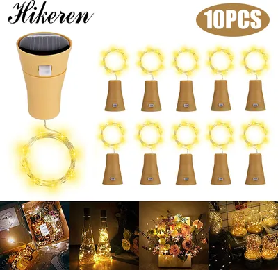 Produktbild von Dopwii 10 Pack LED Solar Wein Flasche Lichter,Lichterketten, 1 Meter 10 Lichter Cork Shaped Light Für Flasche DIY/Hochzeit/ Festivals
