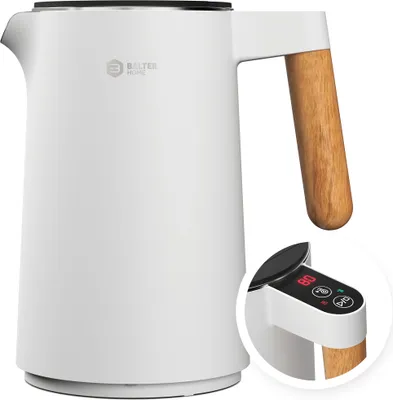 Produktbild von BALTER Edelstahl Wasserkocher mit Temperatureinstellung, 45°C-100°C, Doppelwand, BPA frei, Warmhaltefunktion, 1.5L, 2200W, Weiß