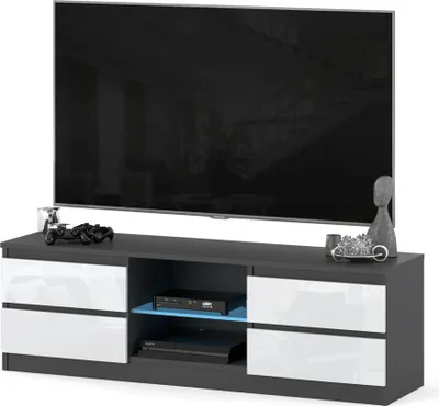 Zdjęcie produktu dla Szafka Rtv 4 Szuflady Stolik Pod Tv Do Salonu 138Cm Szary Biały Połysk