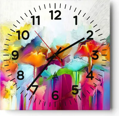 Produktbild von Wanduhr - Quadrat - Glasuhr - Blumen Wiese Sommer - 30x30cm - Schleichendes Uhrwerk - Lautlos - zum Aufhängen bereit - Dekoration Modern - Wanddekoration aus Glas - C4AC30x30-4095