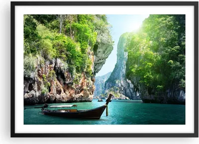 Produktbild von Gerahmtes Poster - Schwarzer Rahmen - Boot Klippen Natur Felsen - 70x50 cm - Wand Bild - Wanddeko - Wandbilder - Wandposter - Bilderrahmen - Bilder - Kunstdruck - Wandbild - P2BAA70x50-2787