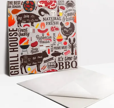 Produktbild von Fliesenaufkleber Set für Bad und Küche - 9 Fliesen Selbstklebend PVC - 30 x 30 - Grill gezogen
