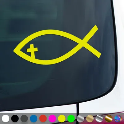 Produktbild von PantherPixel Ichthys Aufkleber Fisch Jesus Christus Kirche Sticker Auto Geschenkidee Farbe Neon-Gelb