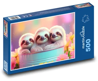 Obrázok produktu pre Puzzle 500 Lenochodia rodinka v kvetoch - martinpuzzle