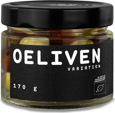 Produktbild von Bio Oliven Variation 170 Gramm, gemischte grüne und Kalamata Oliven, von OEL-Berlin