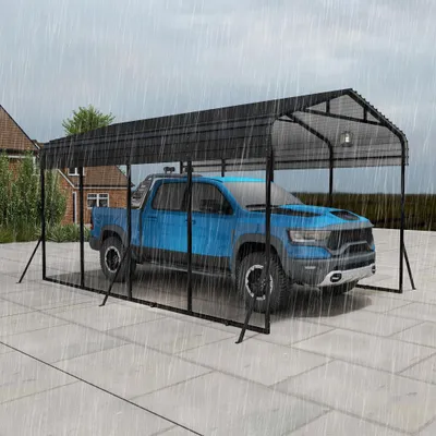 Produktbild von TWOLIIN Outdoor-Autozelt-Garage | 12 x 20FT | Metall-Carport Schwarz |Robust Außengarage-Auto-Unterstand| Schatten mit verzinktem Metalldach für Autos und Boote biwakzelt