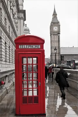 Produktbild von Wallario Poster - Rote Telefonzelle in London  England  mit Big Ben, Kunstdruck Größe: 61 x 91,50 cm