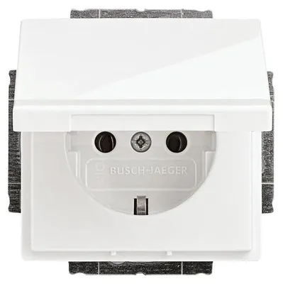 Produktbild von Busch-Jaeger SCHUKO Steckdose Type F, Klappdeckel, future linear, Schutzkontakt, 250V, 16A, studioweiß, 1 Stk.