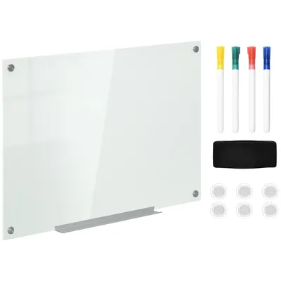 Produktbild von Fortuna Lai Whiteboard Magnettafel 90x60cm mit 4 Stiften 6 Magneten 1 Schwamm und Ablage, Staffelei Glastafel für Wandmontage