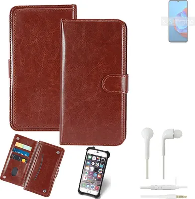Produktbild von K-S-Trade 360° Hülle kompatibel mit Coolpad Cool 20s inkl. Headphones braun Kunstleder Case BookCase WalletCase Kunstlederederhülle Handyhülle,