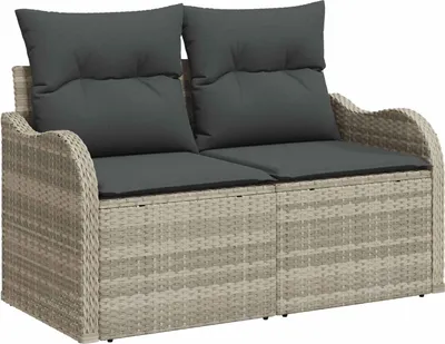 Zdjęcie produktu dla vidaXL Sofa ogrodowa z poduszkami jasnoszara 121 x 62 x 69 cm z polirattanu