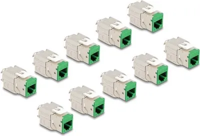 Produktbild von Delock  Keystone Modul RJ45 Buchse zu LSA Cat.6A werkzeugfrei grün Set 10 Stück
