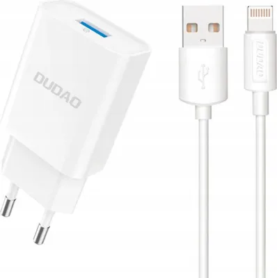 Image de Dudao A4Eu Chargeur réseau Usb-A 2.1A - Blanc + Câble Usb-A - Lightning