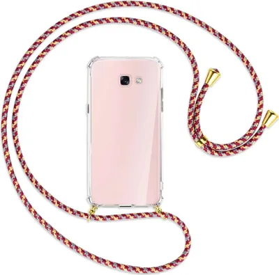 Produktbild von Handykette Backcover-Schutzhülle mit Band (Metall goldfarben) für Samsung Galaxy A7 2017 - weinrot/gelb/grau